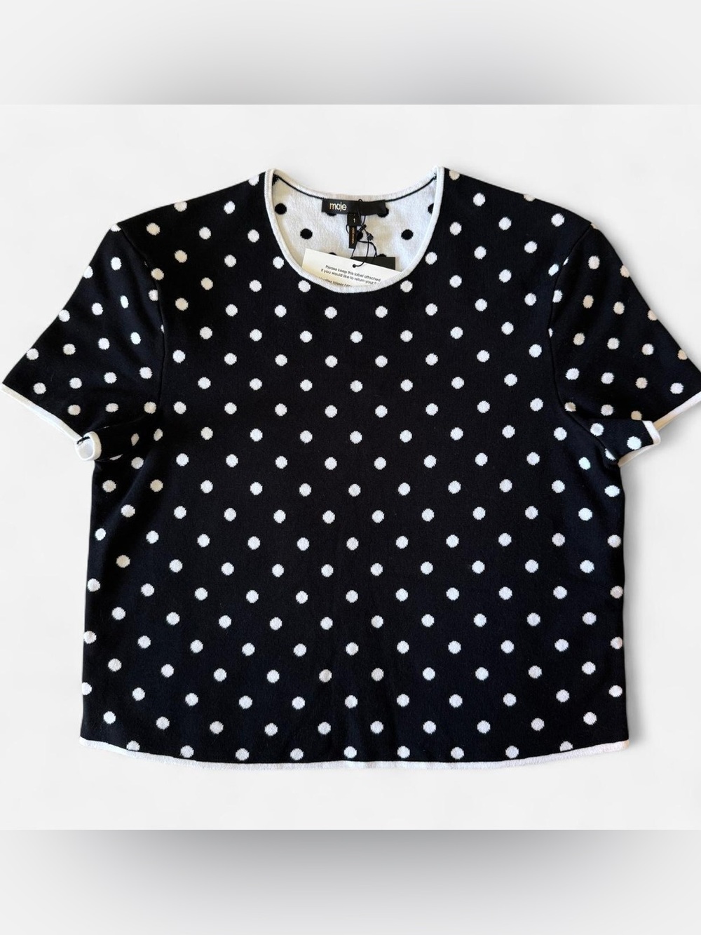 Maje NWT Black and White Polka Dot Knit Top